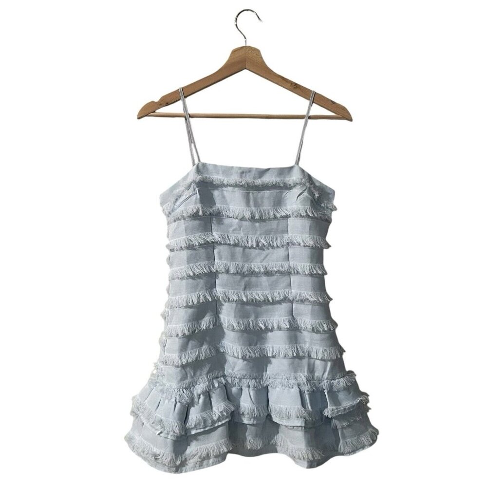 Princess Polly Molina Mini Dress Size 2 Fringe Tiered Flapper Party Light Blue